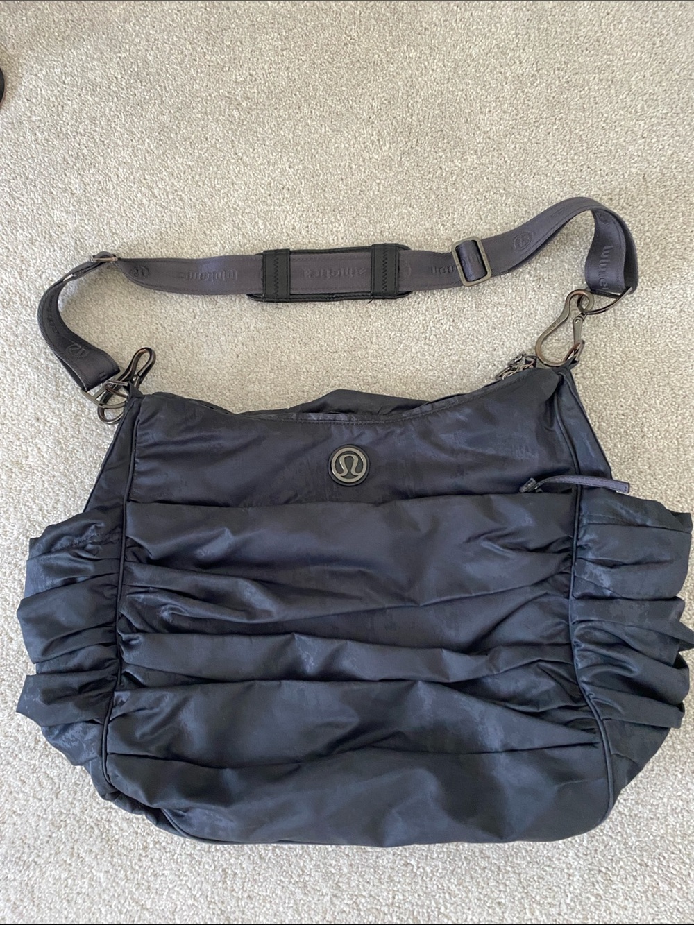 lululemon athletica Black Ruffled Crossbody Shoulder Bag with Adjustable Strap